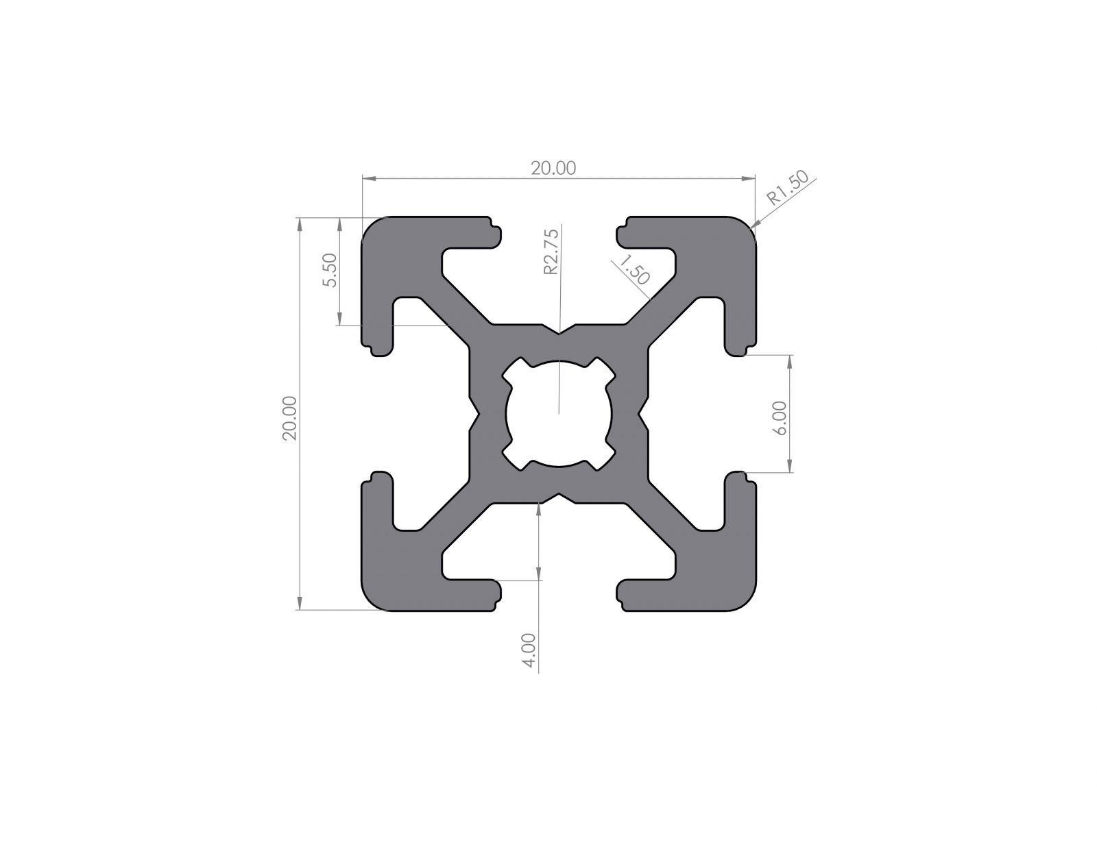 Aluminium profile 20x20 groove 6 B-type